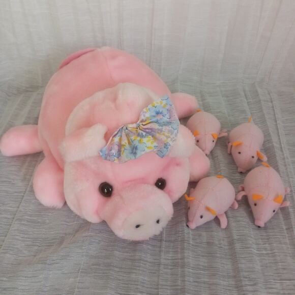 Front Street Bijou Pink Mommy Pig / 4 Piglets Zip Tummy Baby Stuffed Animal - Picture 6 of 6